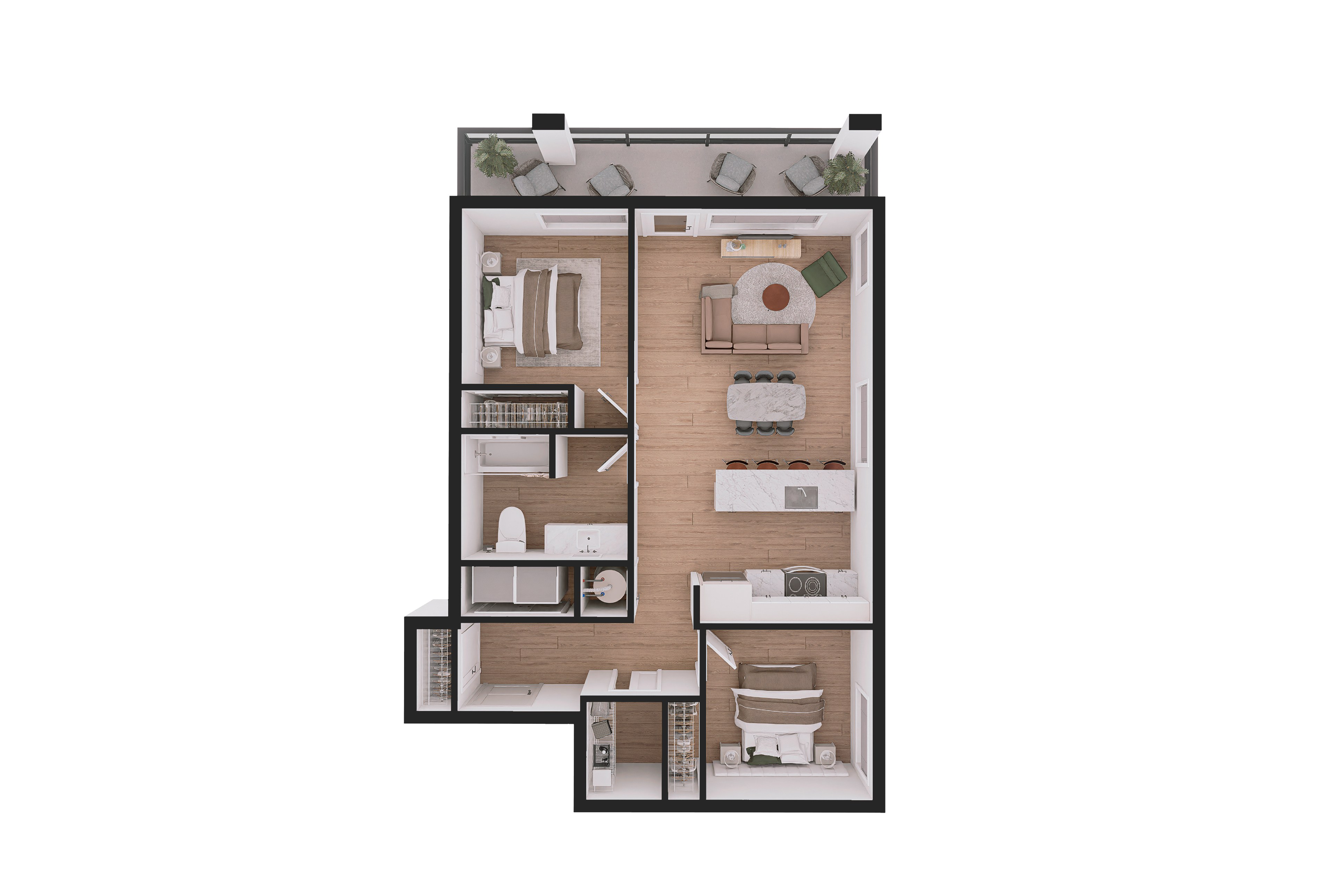 Floor plan for 2 beds, 1 bath, 830 sqft